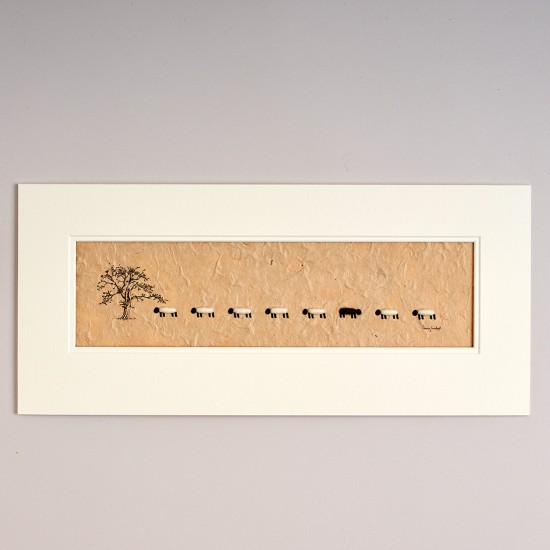 Long Row of Sheep and apple tree print