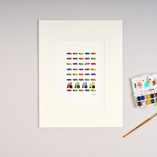 Limited Edition Print of Bright Sheep and Bright Tractors print
