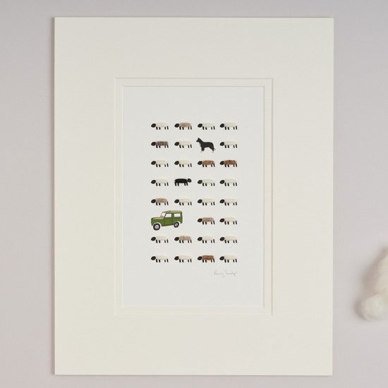 Limited Edition Print Of Sheep, Collie And Landrover print