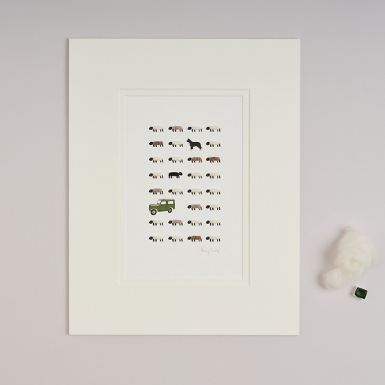 Limited Edition Print Of Sheep, Collie And Landrover print