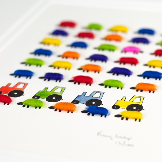 Limited Edition Print of Bright Sheep and Bright Tractors print
