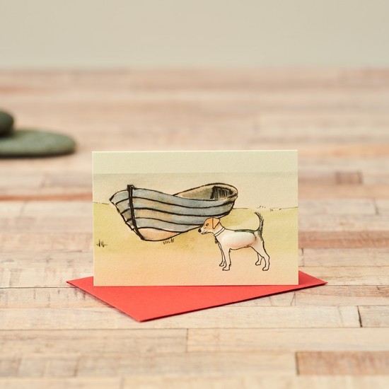 Mini Jack Russell and fishing boat card Mini Jack Russell and fishing boat card