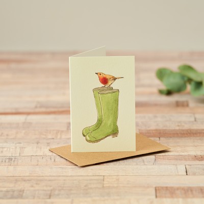 Mini Bird Robin and wellies card