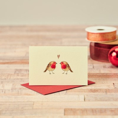 Mini Robins in love Christmas card