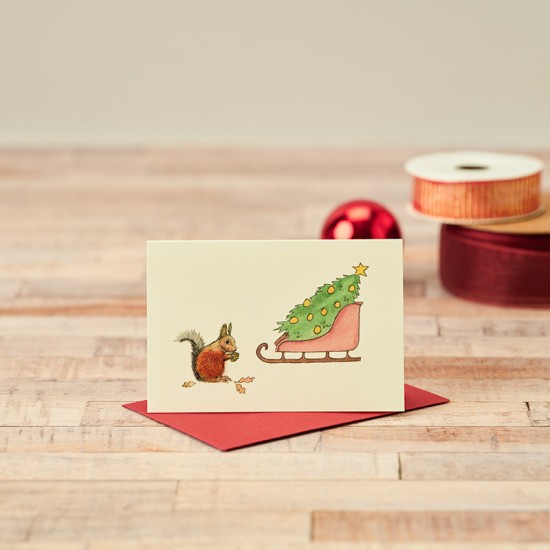Mini Squirrel & Sleigh Christmas gift card