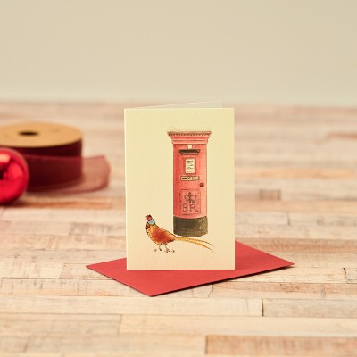 Mini Pheasant & postbox Christmas gift card