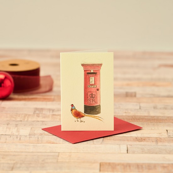 Mini Pheasant & postbox Christmas gift card