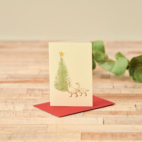 Mini Geese and Fir tree Christmas gift card