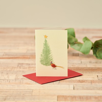 Mini Pheasant & fir tree Christmas gift card