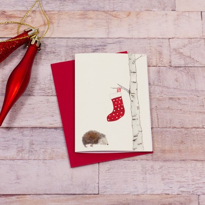 Mini Hedgehog with Stocking Christmas card Mini Hedgehog with Stocking Christmas card