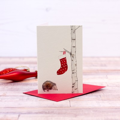 Mini Hedgehog with Stocking Christmas card Mini Hedgehog with Stocking Christmas card