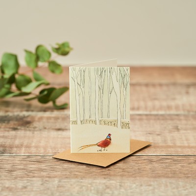 Mini Pheasant and winter trees card