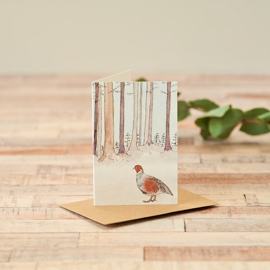 Mini Partridge in woodland card