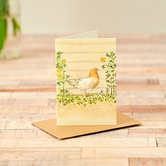 Mini Chicken in the flower border card