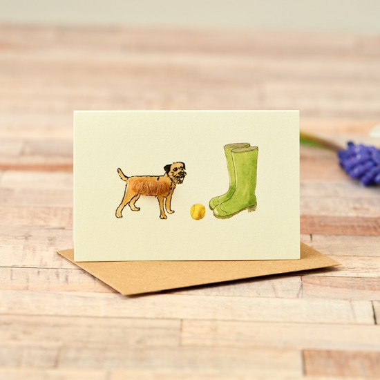 Mini Border Terrier and wellies card Mini Border Terrier and wellies card