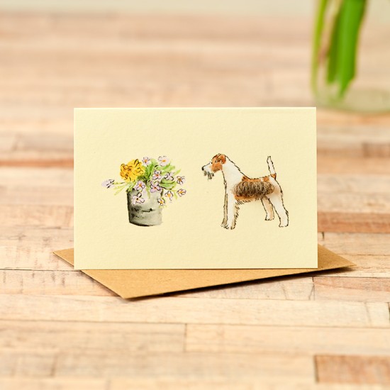 Mini Terrier Fox and flowers card Mini Terrier Fox and flowers card