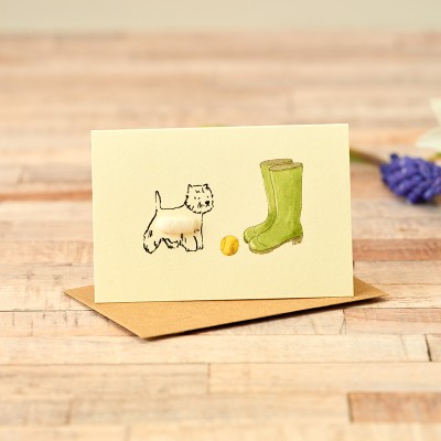 Mini Westie and wellies card