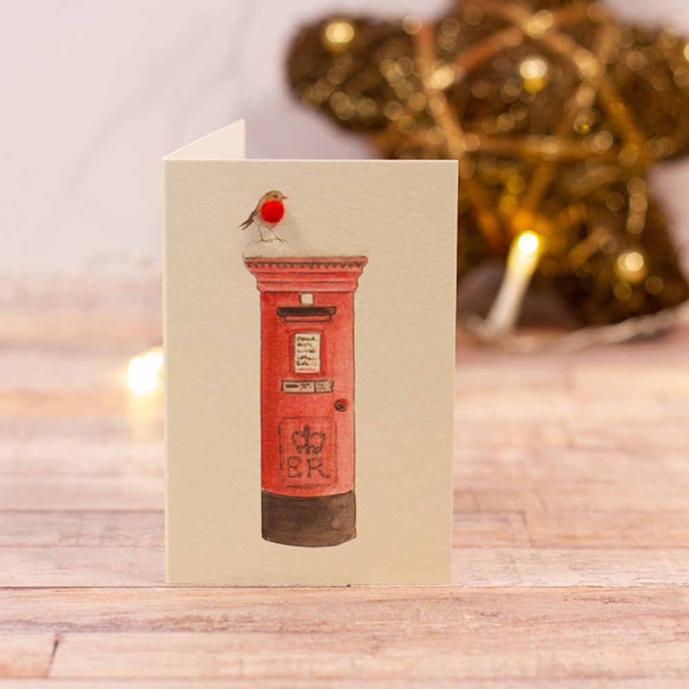 Mini Robin on postbox Christmas card - Papersheep (Trade Only)