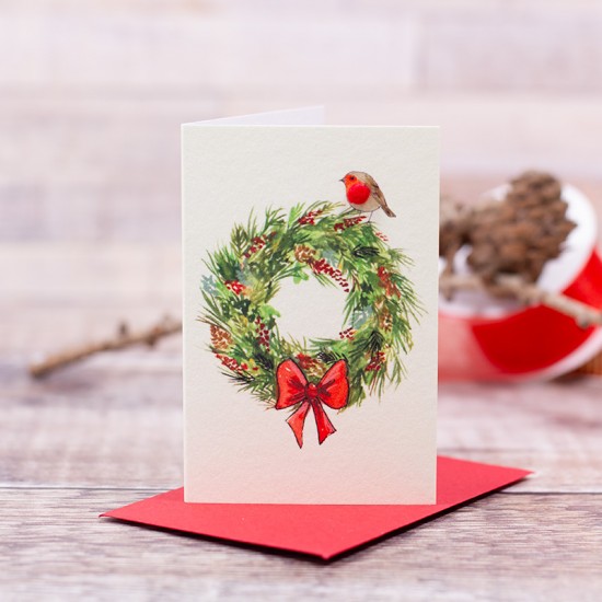 Mini Christmas Wreath & Robin card