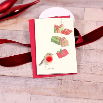 Mini Robin and presents Christmas card