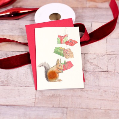 Mini Squirrel and presents Christmas card