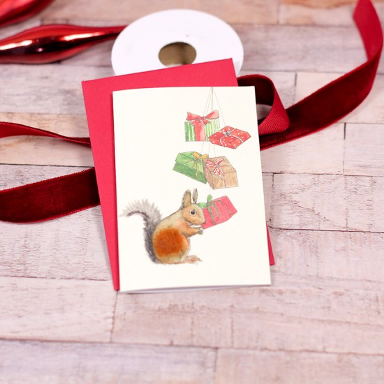 Mini Squirrel and presents Christmas card