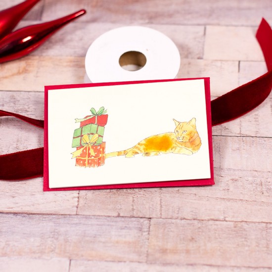 Mini ginger Cat and presents Christmas card