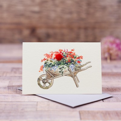 Mini Wheelbarrow of flowers card Mini Wheelbarrow of flowers card