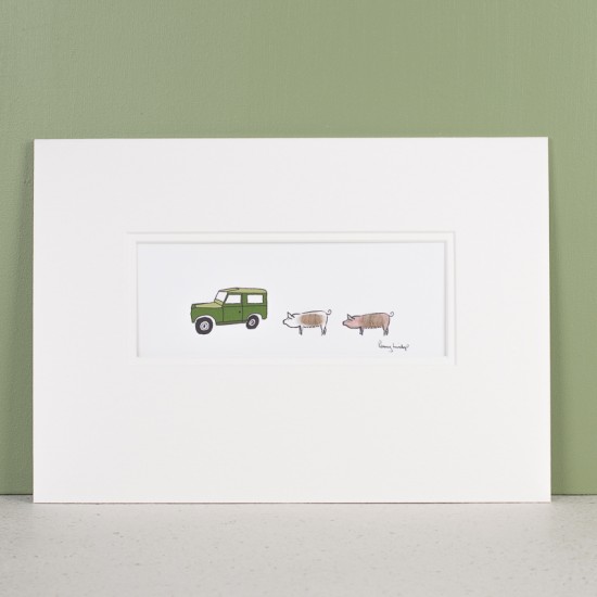 Land Rover and pigs print