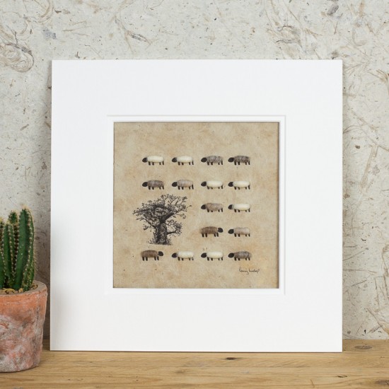 Sheep and Oak Tree Print