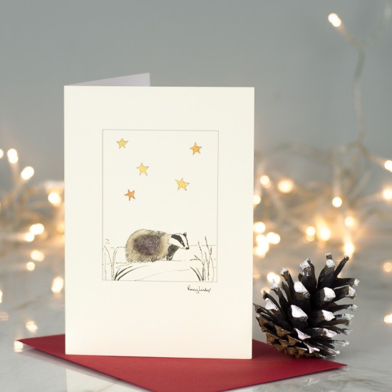 Badger under stars Christmas card