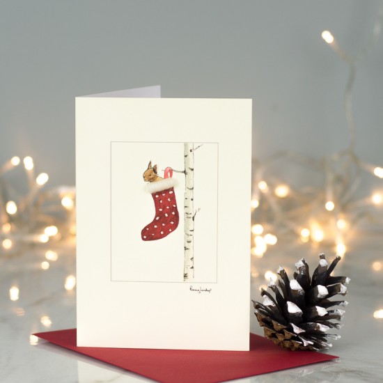 Squirrel in a stocking Christmas card