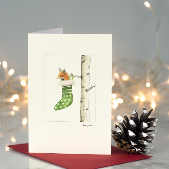 Fox in a stocking Christmas card