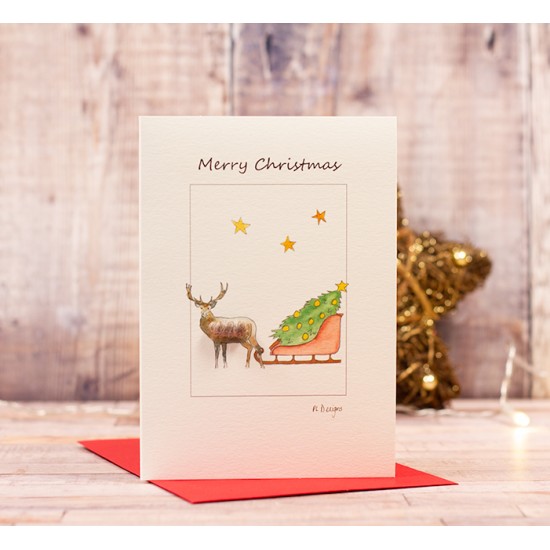 Deer & Sleigh Christmas card