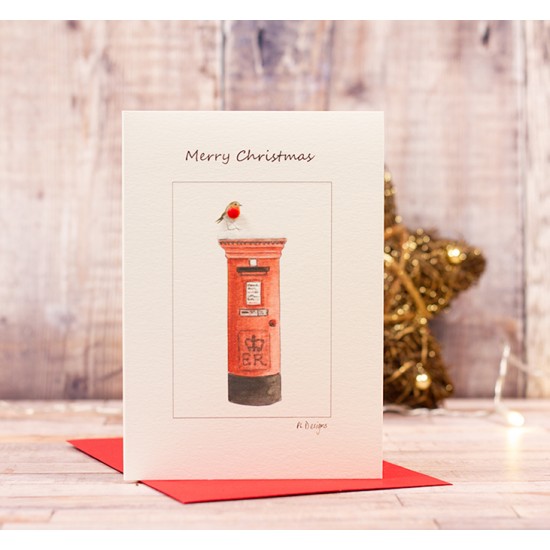 Robin on a Post box Christmas card