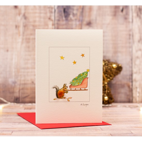 Squirrel & Sleigh Christmas card