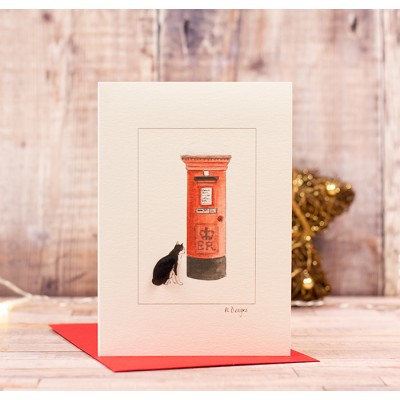 Cat next to Post box Christmas card Cat next to Post box Christmas card