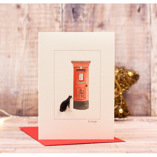 Cat next to Post box Christmas card