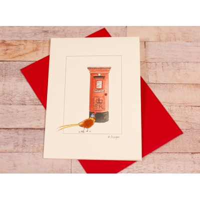 Pheasant next to Post box Christmas card Pheasant next to Post box Christmas card