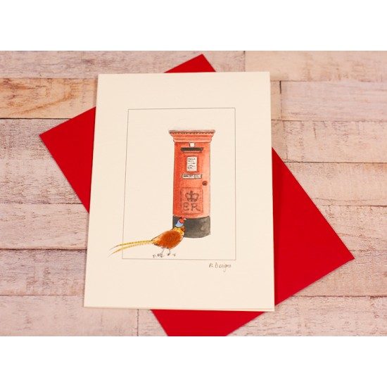 Pheasant next to Post box Christmas card