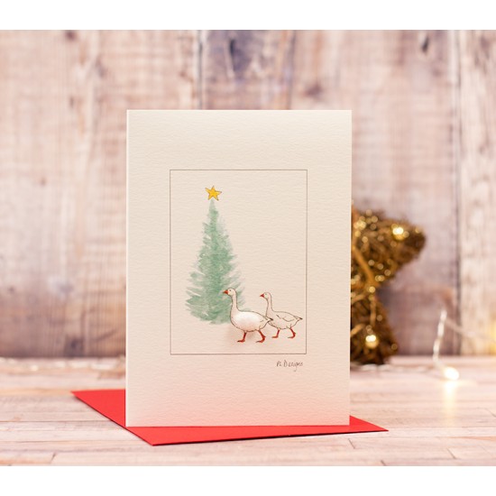 Geese & fir tree Christmas card