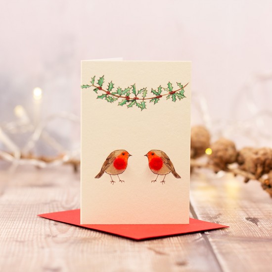 Mini Robins and Holly card