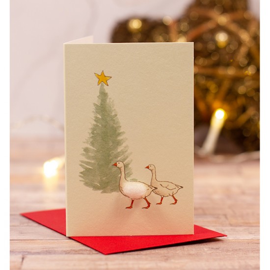 Mini Geese and Fir tree Christmas gift card