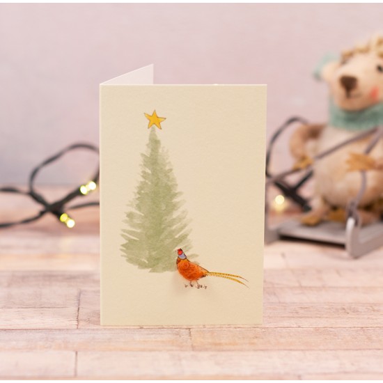 Mini Pheasant & fir tree Christmas gift card