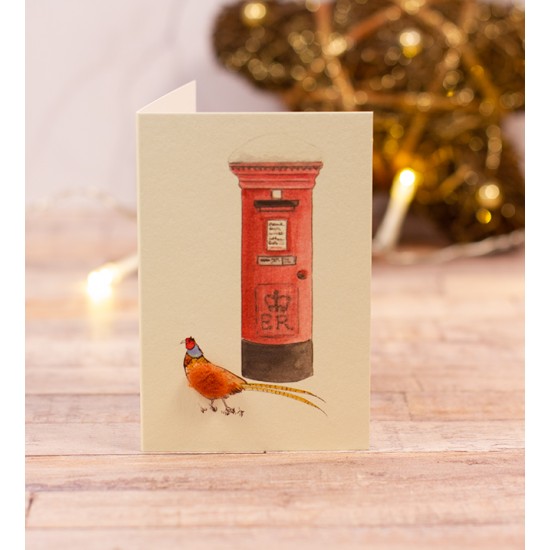 Mini Pheasant & postbox Christmas gift card