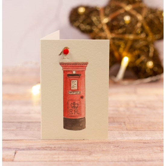 Mini Robin on postbox Christmas gift card