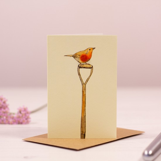 Mini Bird Robin on a spade card
