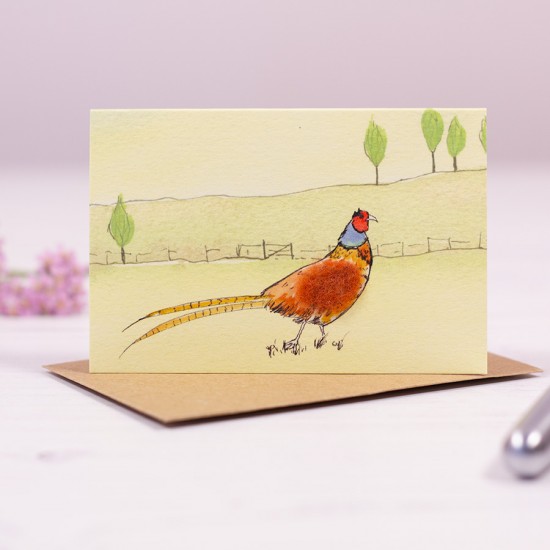 Mini Pheasant in landscape card