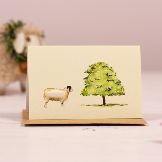 Mini Sheep and chestnut tree card