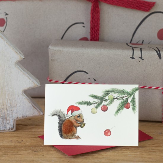 Mini Squirrel and baubles card